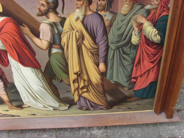 schilderij-Kruiswegstatie-neogotisch-Jesusromeinse-soldaten-oil-canvas-2-station of the cross-painting-00013